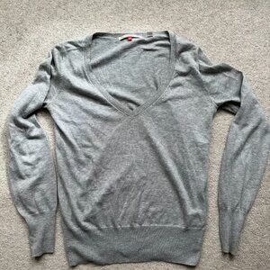 Uniqlo Cotton Cashmere Sweater Women Small Gray V Neck Lightweight